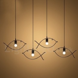 1 Light Rustic Lodge Retro Fish -riippuvalaisin teräsvarjostimella