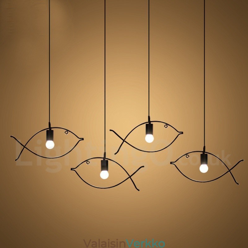 1 Light Rustic Lodge Retro Fish -riippuvalaisin teräsvarjostimella