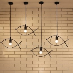 1 Light Rustic Lodge Retro Fish -riippuvalaisin teräsvarjostimella