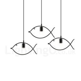 1 Light Rustic Lodge Retro Fish -riippuvalaisin teräsvarjostimella