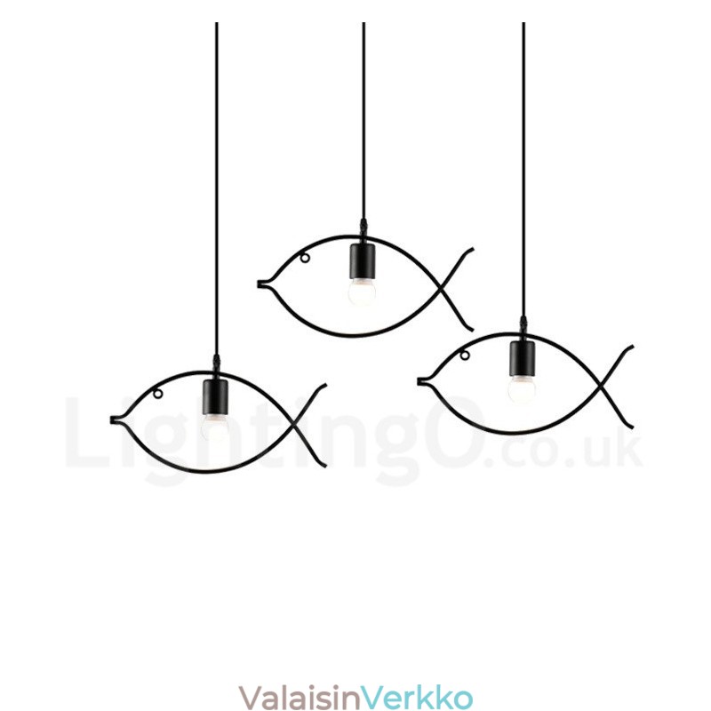 1 Light Rustic Lodge Retro Fish -riippuvalaisin teräsvarjostimella