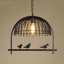 1 Light Rustic Lodge Retro lintuhäkkiriippuvalaisin teräsvarjostimella