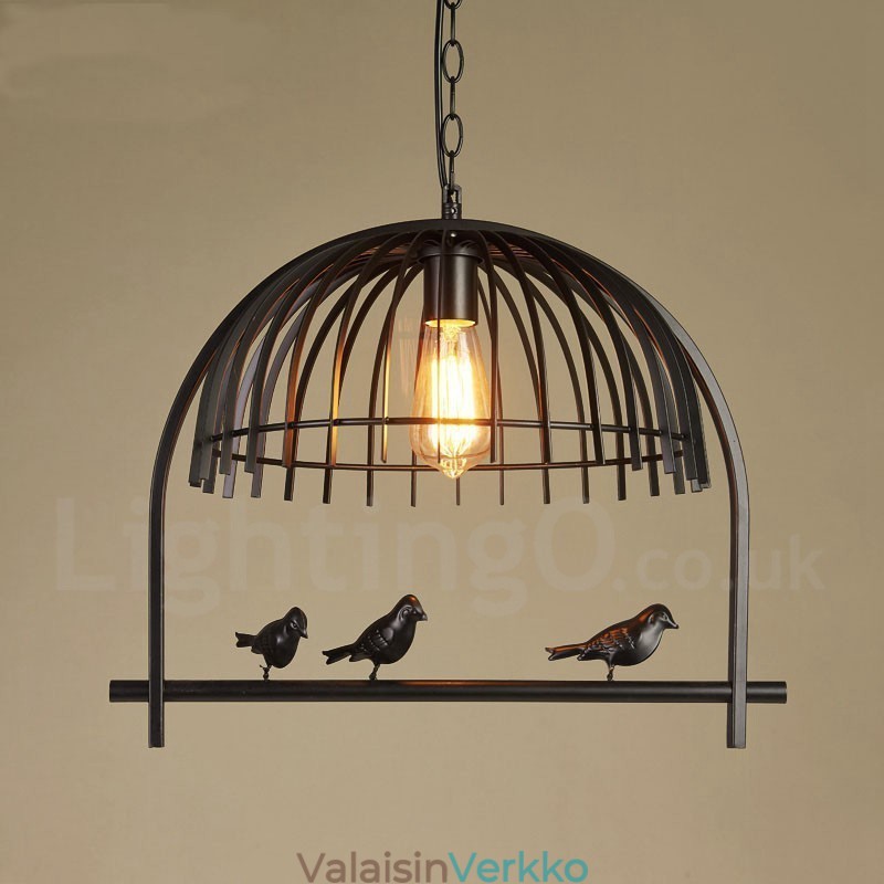 1 Light Rustic Lodge Retro lintuhäkkiriippuvalaisin teräsvarjostimella