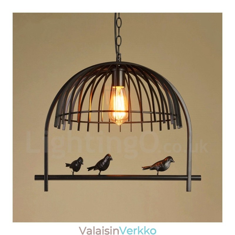 1 Light Rustic Lodge Retro lintuhäkkiriippuvalaisin teräsvarjostimella