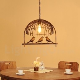 1 Light Rustic Lodge Retro lintuhäkkiriippuvalaisin teräsvarjostimella