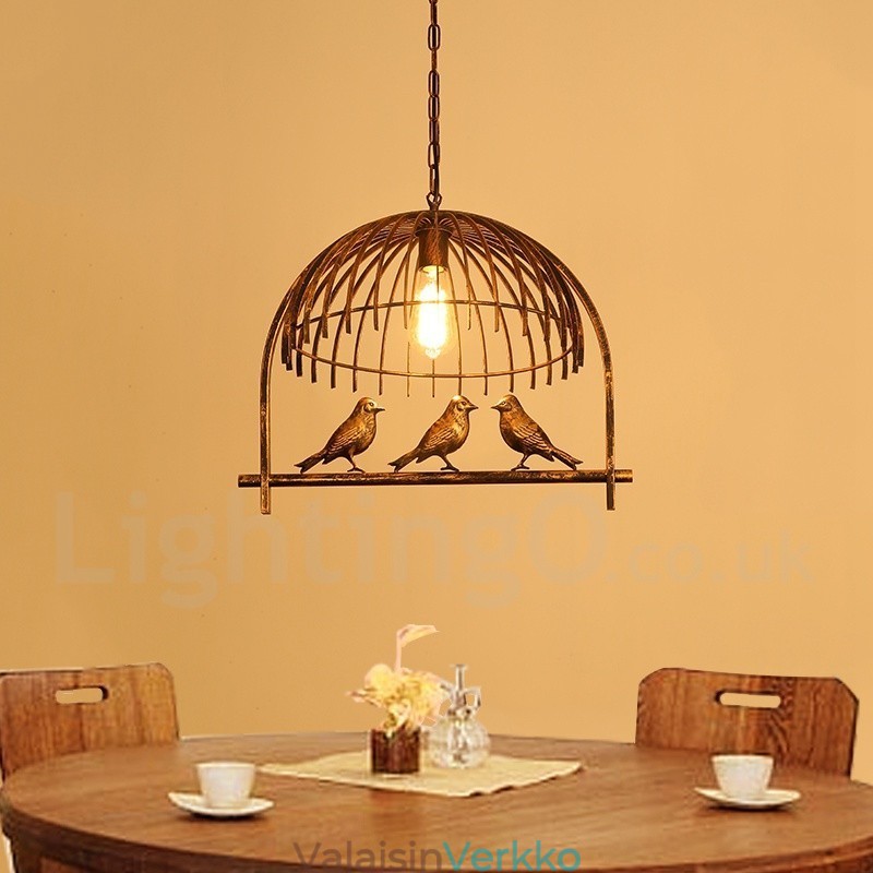 1 Light Rustic Lodge Retro lintuhäkkiriippuvalaisin teräsvarjostimella