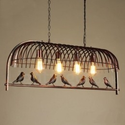 4 Light Rustic Lodge Retro lintuhäkkiriippuvalaisin teräsvarjostimella