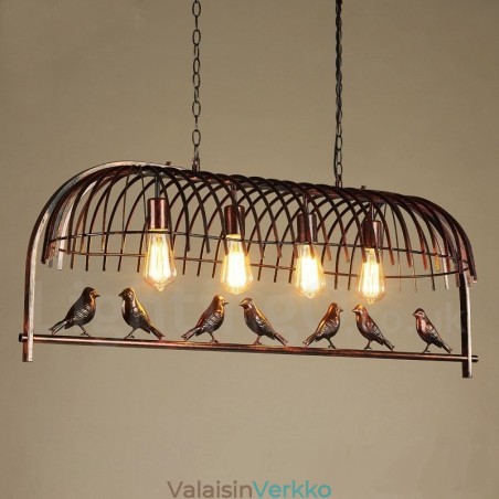 4 Light Rustic Lodge Retro lintuhäkkiriippuvalaisin teräsvarjostimella 4 Light Rustic Lodge Retro lintuhäkkiriippuvalaisin teräsvarjostimella