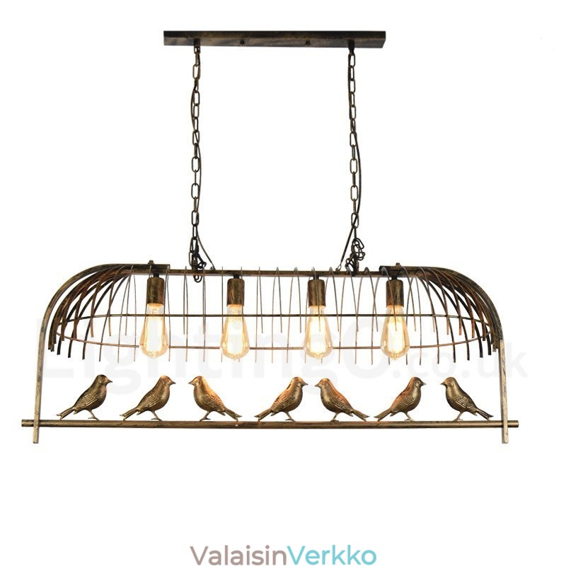 4 Light Rustic Lodge Retro lintuhäkkiriippuvalaisin teräsvarjostimella