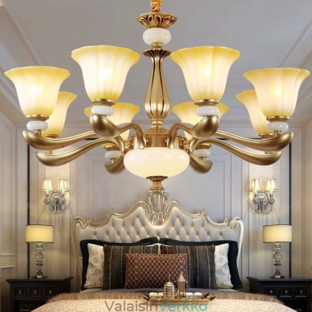 8 Kevyt Retro Traditional Luxury Sinkkiseoksesta valmistettu kattokruunu lasivarjostimella 8 Kevyt Retro Traditional Luxury Sinkkiseoksesta valmistettu kattokruunu lasivarjostimella