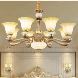 8 Kevyt Retro Traditional Luxury Sinkkiseoksesta valmistettu kattokruunu lasivarjostimella