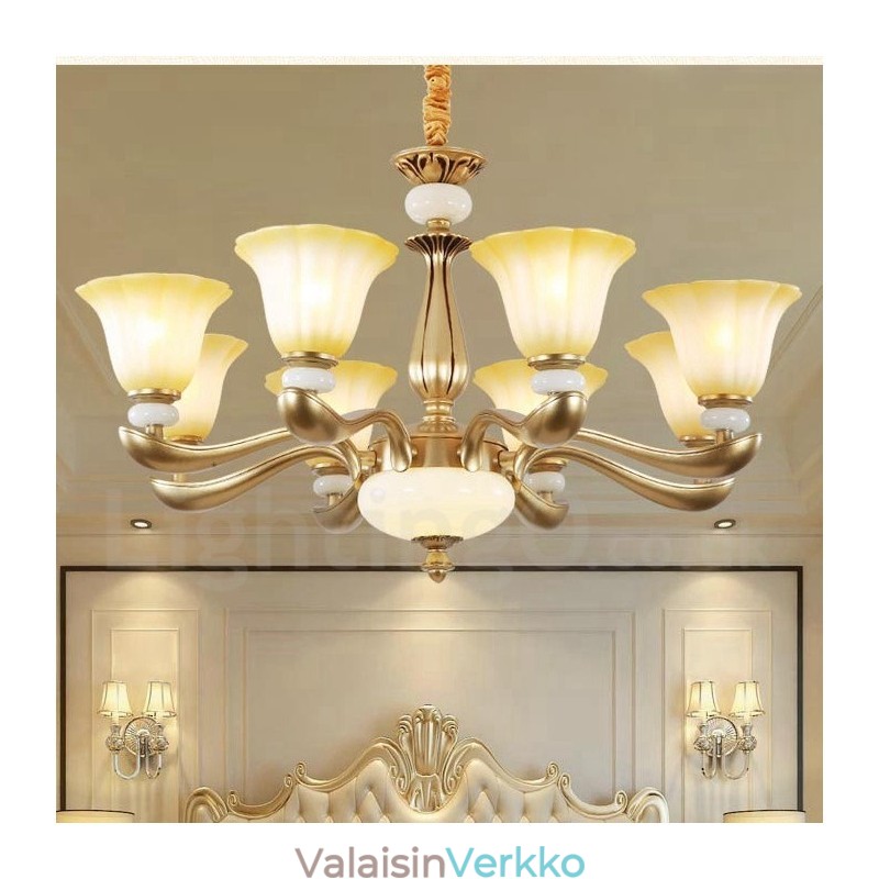 8 Kevyt Retro Traditional Luxury Sinkkiseoksesta valmistettu kattokruunu lasivarjostimella