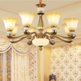 8 Kevyt Retro Traditional Luxury Sinkkiseoksesta valmistettu kattokruunu lasivarjostimella