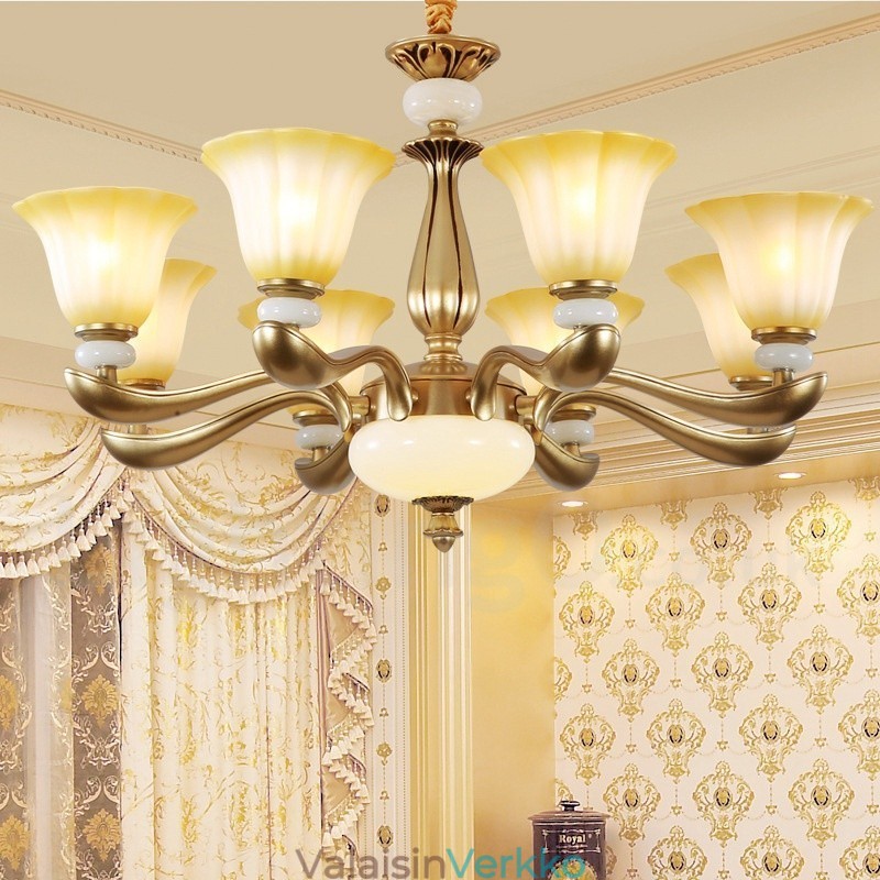 8 Kevyt Retro Traditional Luxury Sinkkiseoksesta valmistettu kattokruunu lasivarjostimella