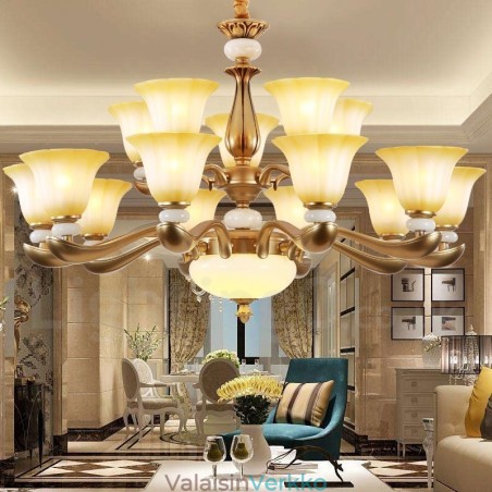 15 Light Retro Traditional Luxury Sinkkiseoksesta valmistettu kattokruunu lasivarjostimella 15 Light Retro Traditional Luxury Sinkkiseoksesta valmistettu kattokruunu lasivarjostimella