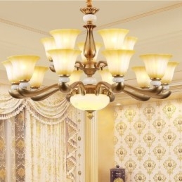 15 Light Retro Traditional Luxury Sinkkiseoksesta valmistettu kattokruunu lasivarjostimella