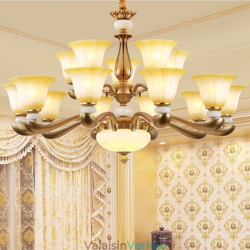 15 Light Retro Traditional Luxury Sinkkiseoksesta valmistettu kattokruunu lasivarjostimella