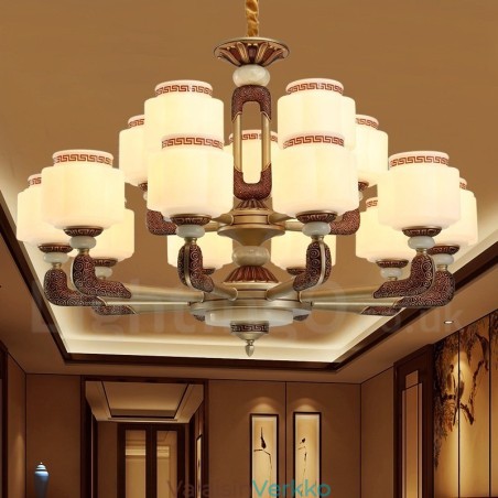 15 Light Retro Perinteinen sinkkiseos Ylellinen aulan kattokruunu lasivarjostimella 15 Light Retro Perinteinen sinkkiseos Ylellinen aulan kattokruunu lasivarjostimella