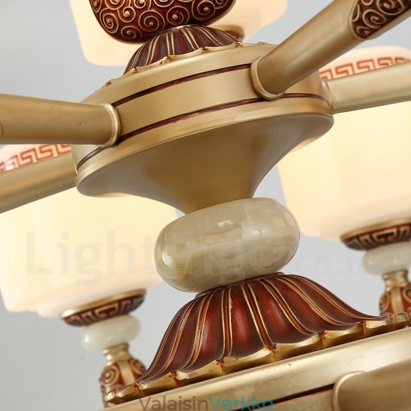 15 Light Retro Perinteinen sinkkiseos Ylellinen aulan kattokruunu lasivarjostimella