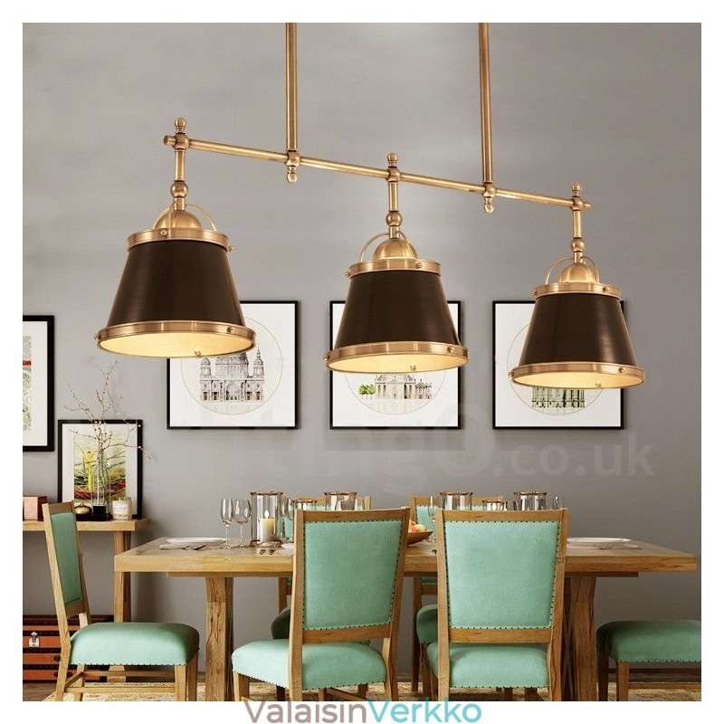 3 Light Retro Rustic Luxury messinkiriippuvalaisin messinkivarjostimella