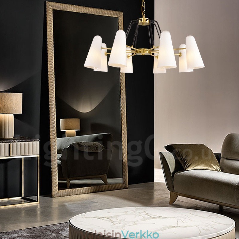 8 Kevyt Retro Rustic Luxury messinkiriippuvalaisinkruunu lasivarjostimella