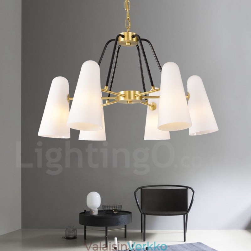 6 Kevyt Retro Rustic Luxury messinkiriippuvalaisin kattokruunu lasivarjostimella