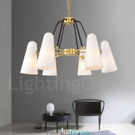 6 Kevyt Retro Rustic Luxury messinkiriippuvalaisin kattokruunu lasivarjostimella 6 Kevyt Retro Rustic Luxury messinkiriippuvalaisin kattokruunu lasivarjostimella