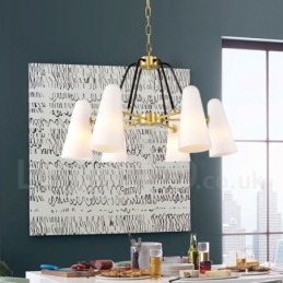 6 Kevyt Retro Rustic Luxury messinkiriippuvalaisin kattokruunu lasivarjostimella