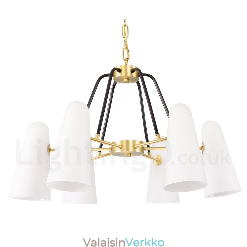 6 Kevyt Retro Rustic Luxury messinkiriippuvalaisin kattokruunu lasivarjostimella