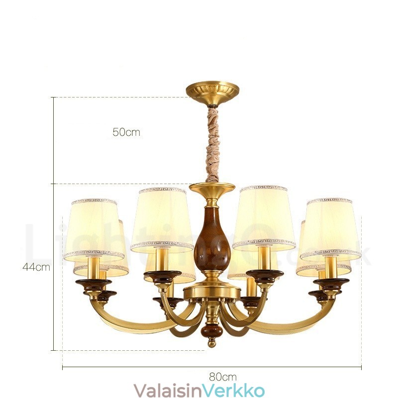 8 Kevyt Retro Rustic Luxury messinkiriippuvalaisinkruunu lasivarjostimella