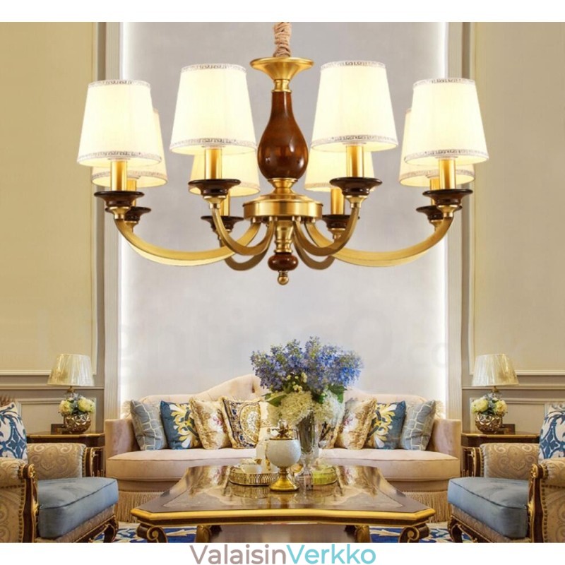 8 Kevyt Retro Rustic Luxury messinkiriippuvalaisinkruunu lasivarjostimella