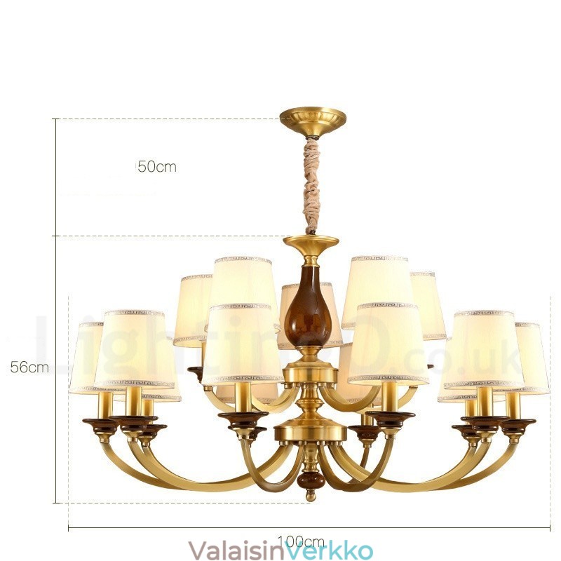 15 Vaalea Retro Rustic Luxury messinkiriippuvalaisin kattokruunu lasivarjostimella