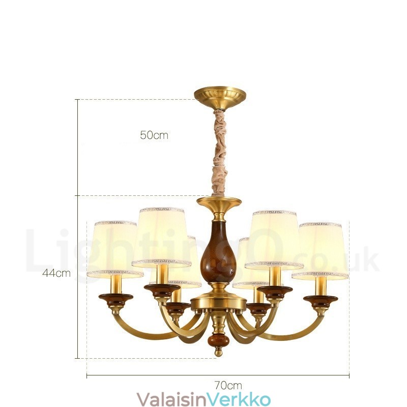 6 Kevyt Retro Rustic Luxury messinkiriippuvalaisin kattokruunu lasivarjostimella