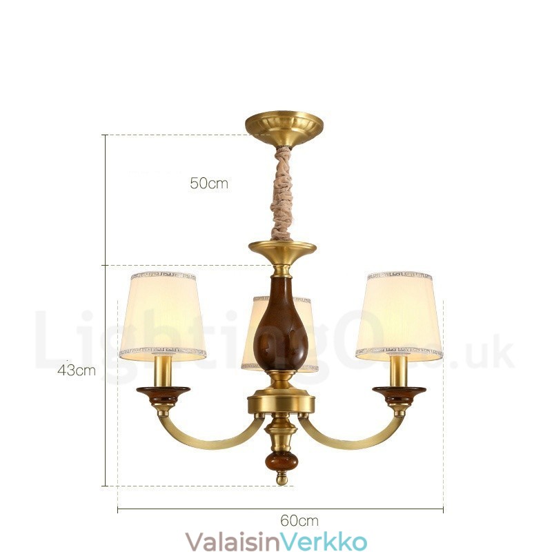 3 Kevyt Retro Rustic Luxury messinkiriippuvalaisin kattokruunu lasivarjostimella