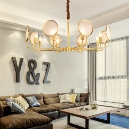 8 Kevyt Retro Rustic Luxury messinkiriippuvalaisinkruunu lasivarjostimella