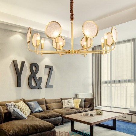 8 Kevyt Retro Rustic Luxury messinkiriippuvalaisinkruunu lasivarjostimella