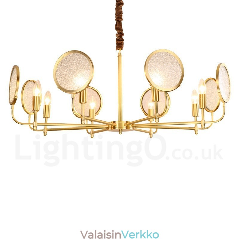 8 Kevyt Retro Rustic Luxury messinkiriippuvalaisinkruunu lasivarjostimella