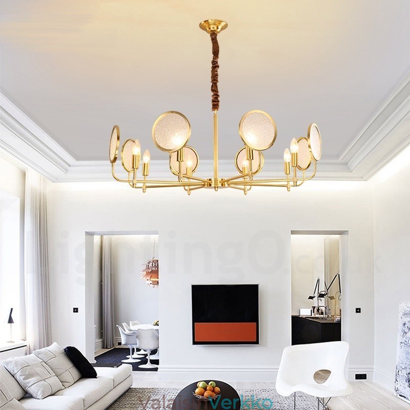 8 Kevyt Retro Rustic Luxury messinkiriippuvalaisinkruunu lasivarjostimella