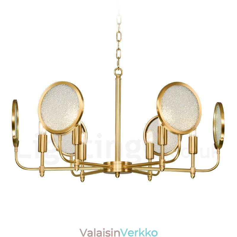 6 Kevyt Retro Rustic Luxury messinkiriippuvalaisin kattokruunu lasivarjostimella