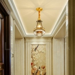 1 Kevyt Retro Rustic Luxury messinkiriippuvalaisin kattokruunu lasivarjostimella