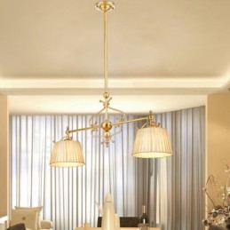 2 Kevyt Retro Rustic Luxury messinkiriippuvalaisin kattokruunu kangasvarjostimella