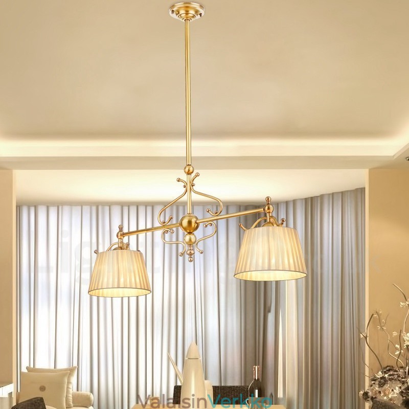 2 Kevyt Retro Rustic Luxury messinkiriippuvalaisin kattokruunu kangasvarjostimella