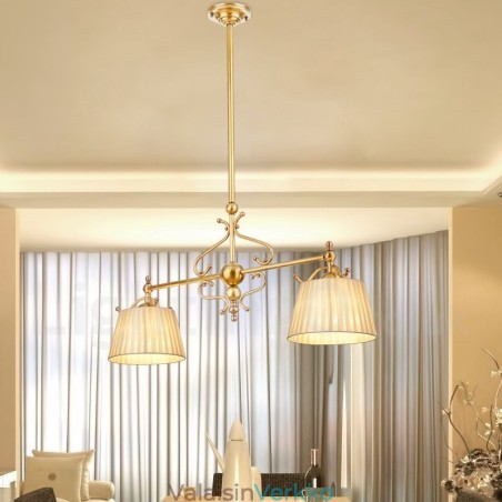 2 Kevyt Retro Rustic Luxury messinkiriippuvalaisin kattokruunu kangasvarjostimella