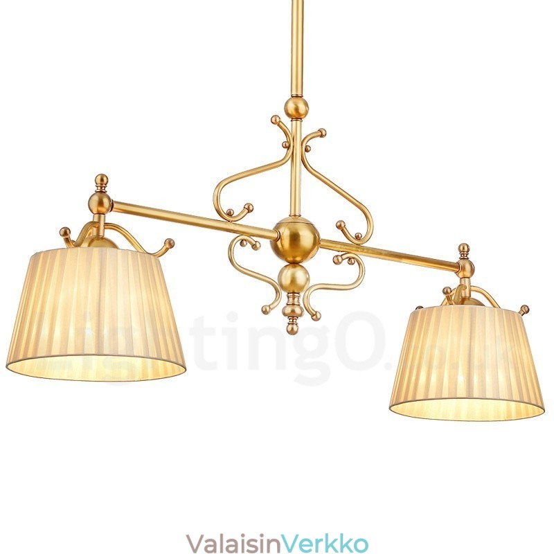 2 Kevyt Retro Rustic Luxury messinkiriippuvalaisin kattokruunu kangasvarjostimella