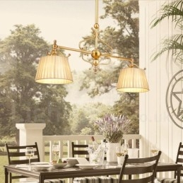 2 Kevyt Retro Rustic Luxury messinkiriippuvalaisin kattokruunu kangasvarjostimella