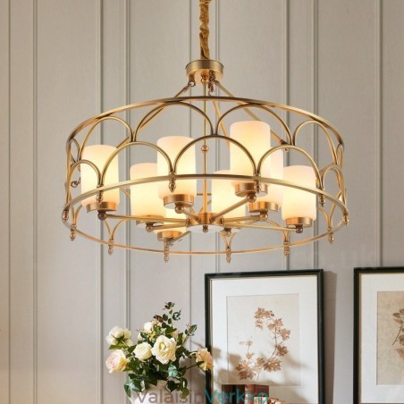 8 Kevyt Retro Rustic Luxury messinkiriippuvalaisinkruunu lasivarjostimella 8 Kevyt Retro Rustic Luxury messinkiriippuvalaisinkruunu lasivarjostimella