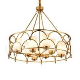 8 Kevyt Retro Rustic Luxury messinkiriippuvalaisinkruunu lasivarjostimella