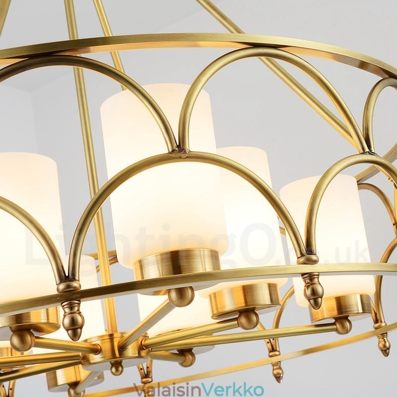 8 Kevyt Retro Rustic Luxury messinkiriippuvalaisinkruunu lasivarjostimella