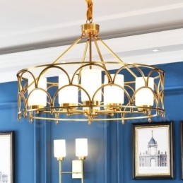 8 Kevyt Retro Rustic Luxury messinkiriippuvalaisinkruunu lasivarjostimella