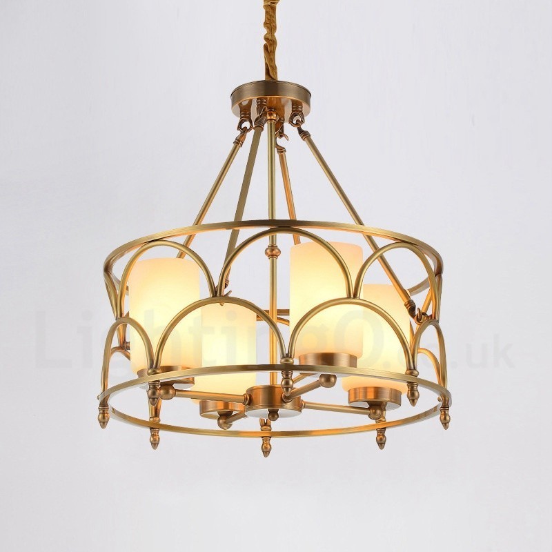 4 Kevyt Retro Rustic Luxury messinkiriippuvalaisin kattokruunu lasivarjostimella